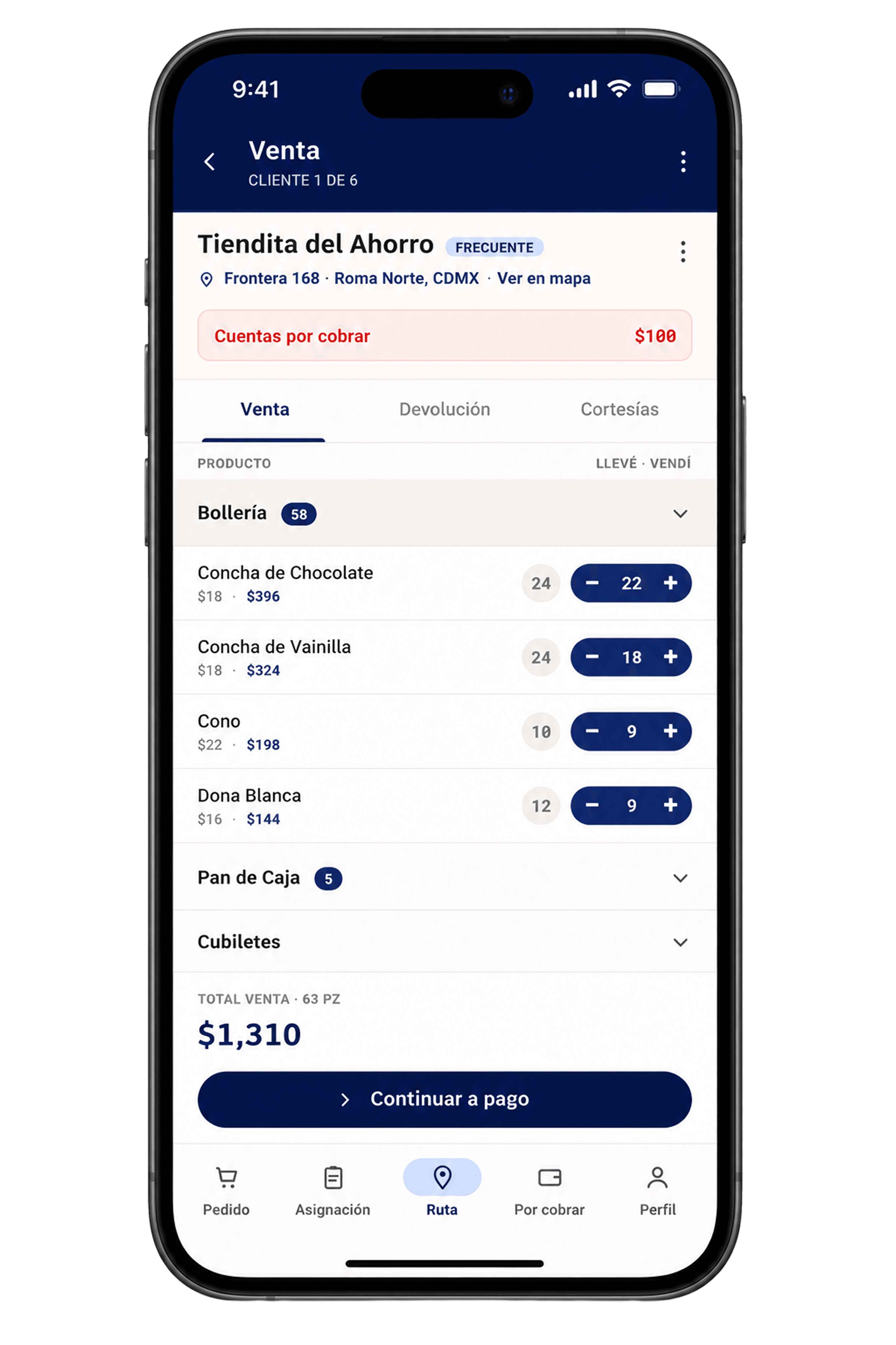 Panecito · Ruta — Venta en ruta desde el teléfono